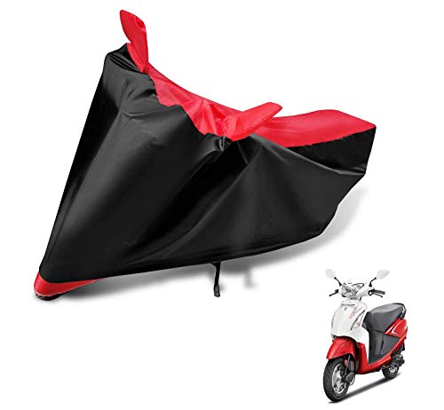 Image of Auto Hub Scooty Cover Compatible with Hero Pleasure with Mirror Pocket, Dustproof, Heat Resistant, Triple Stitched, Pleasure Scooty Cover- Black, Red