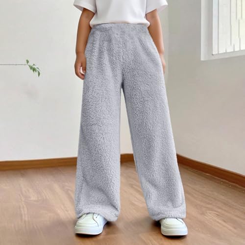 Girls Oversized Wide Leg Sweatpants Kids Fleece Lined Warm Winter Outdoor Solid Cute Trousers with Pockets 4-15 Years2