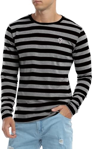 Image of KESIHAN Men's Casual Striped Shirts Crewneck Long Sleeve Basic T-Shirt Basic Daily Work Stripe Tee Tops