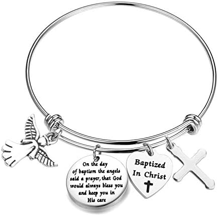 MYOSPARK Baptism Gift On The Day Of Baptized The Angels Said A Prayer Cross Bracelet Religious Gift For Family Friends (Baptized in christ bracelet)