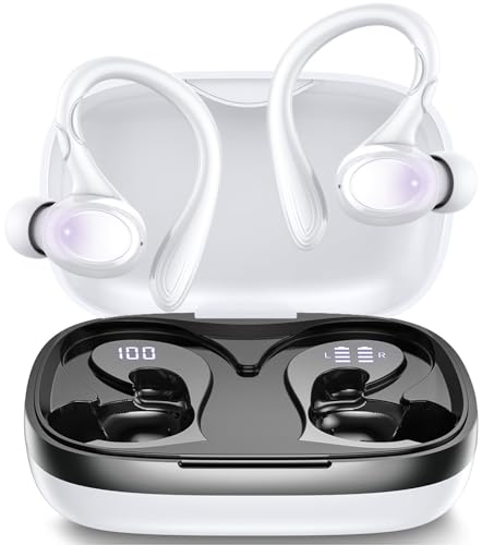 Wireless Earbuds, 60H Playback Bluetooth 5.3 Headphones,Noise Cancelling Wireless Headphones with LED Battery Display, Mics Clear Call, IPX7 Waterproof Bluetooth Earbuds for Workout Sports (WHITE)