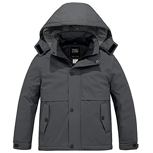 Zshow Boy's Winter Coat Waterproof Insulated Fleece Ski Jacket Hooded Outerwear Coat(Dark Grey,14-16) #TOP18