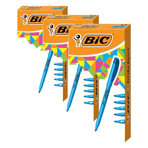 Image of BIC Brite Liner Highlighters, Chisel Tip, 12-Count Pack of Blue Highlighters, Ideal Highlighter Set for Organizing and Coloring (Pack of 3)