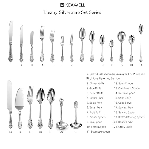KEAWELL Luxury 45-Piece Silverware Set, 18/10 Stainless Steel, Service for 8, Mirror Finish, Antique Baroque Design, Dishwasher Safe (Silver) by KEAWELL - Image 5