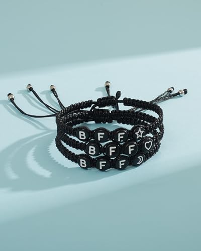Image of Braided Rope Bracelet Adjustable Jewelry for Family Sisters Mom Grandma BFF | Adjustable black woven rope bracelets with personalized letter engraving.gifts for family, sisters, grandma & best friends