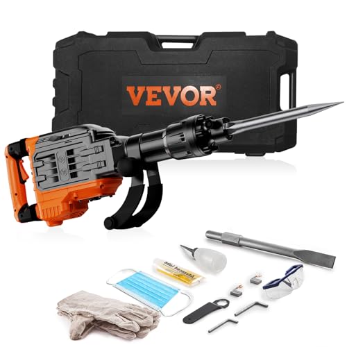 VEVOR 3500W Demolition Hammer, Jack Hammer Concrete Breaker, 1900 BPM Heavy Duty Electric Jack Hammer, 2pcs Chisel with Gloves & 360°C Swiveling Front Handle for Trenching, Black by VEVOR - Image 3