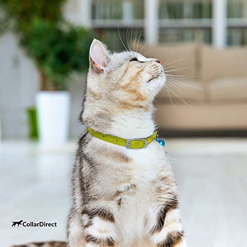 Collardirect Leather Cat Collar, Cat Safety Collar With Elastic Strap, Kitten Collar For Cat With Bell Black Blue Red Orange Lime Green (Neck Fit 6"-7", Lime Green) #TOP6