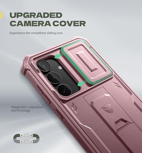 Image of Dexnor for Samsung Galaxy S25 FE Case with Upgraded Slide Camera Cover & 2 Front Frames & Built-in Screen Protector & Kickstand, Heavy-Duty Rugged Case Full-Body Protective Cover(2025),Peony Pink