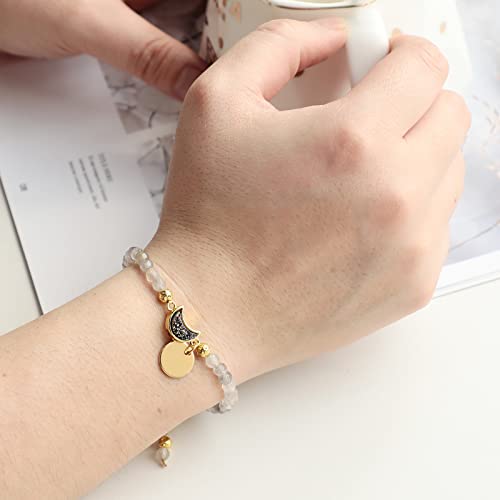 Yatming 4Mm Faceted Cloudy Quartz Crystal Beads Bracelet With Moon Shape Rainbow Titanium Coated Druzy Charm, Adjustable Healing Stone Bracelet For Women #TOP2