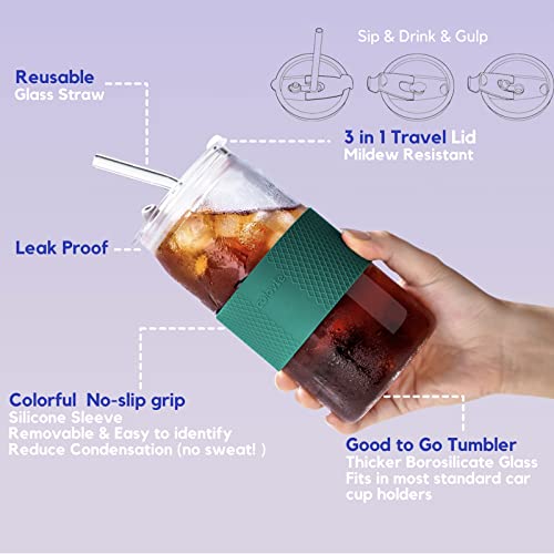 Colovie Can Shaped Drinking Glass Cups With Lids And Glass Straws 6Pc Set-16Oz Travel Glass Tumbler Cup With Silicone Protective Sleeve, Iced Coffee Cup, Soda Beer Can Glasses, Securely Boxed-Gift #TOP1