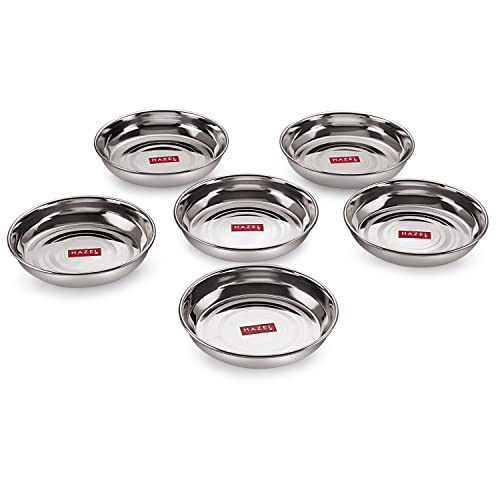 Image of HAZEL Small Steel Snack Plates | Quarter Plates for Snacks, Return Gifts & Gifting, 150 ML Set of 6