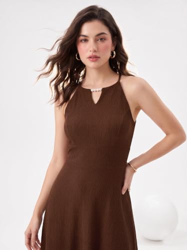 Image of Selvia Women's Keyhole Neck Sleeveless Midi Fit & Flare Western Dress