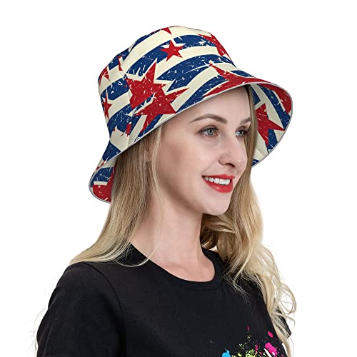 Lokidve 100% Cotton Bucket Hat, Women's Vintage American Flag Bucket Hat Cotton Fisherman Cap Packable Sun Hat #TOP3