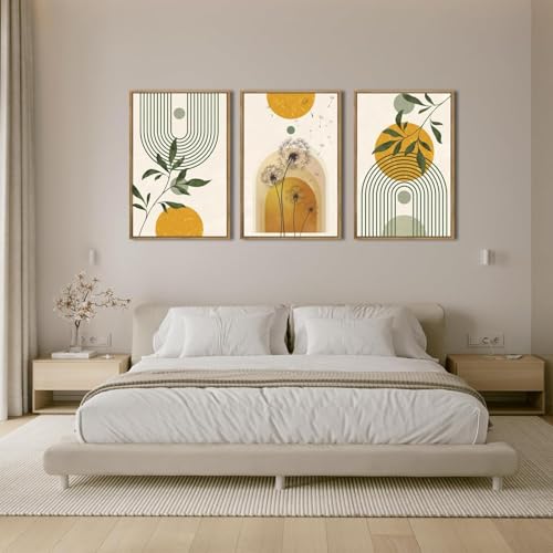 Œuvre d'art géométrique moderne triptyque végétal salon 3 cadres - 2
