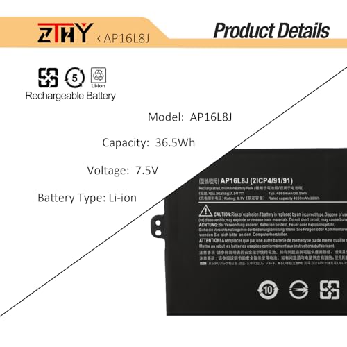 Image of AP16L8J Battery Replacement for Acer Chromebook Spin 311 CP311-3H CP311-3H-A14P CP311-3H-K2RJ CP311-3H-K3Wl Spin 513 R841T-S98A CP513-2H-K62Y CP513-1H CP513-1HL CP513-1HL-S17E TravelMate X5 TMX514-51