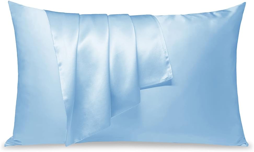 LULUSILK Blue Silk Pillowcase for Hair and Skin, Mulberry Silk Pillow Case with Zipper Closure, Standard Size, Pack of 1