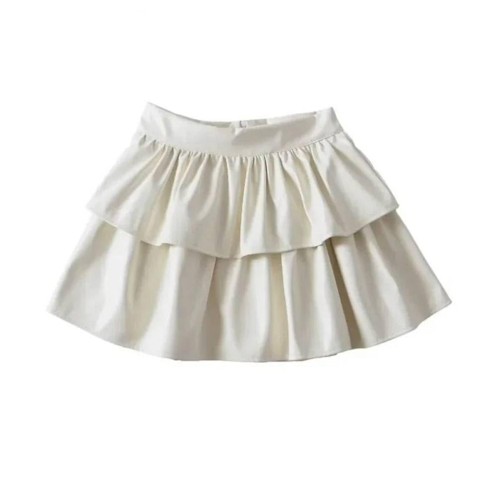 SWEPER Jupe Courte Femme - Mode Taille Haute Double Ligne A Moelleux Pod Plissé PU Demi-Corps Jupe Rue Cuir Anti-Brillance Jupe