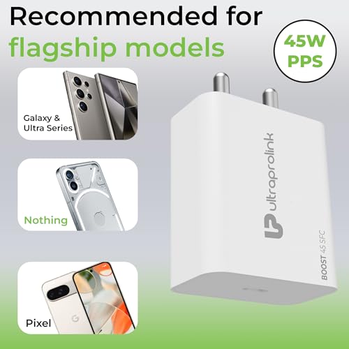 Image of ULTRAPROLINK 45W Super Fast Charger Adapter SFC 2.0|Compatible With Samsung Galaxy S25 /S24 /S23 /S22 /Ultra /Plus /Fe,Note 20 Series,Z Fold /Flip /S /A /F /M Series|Nothing & Pixel Phones|Type C PD 3.0,White