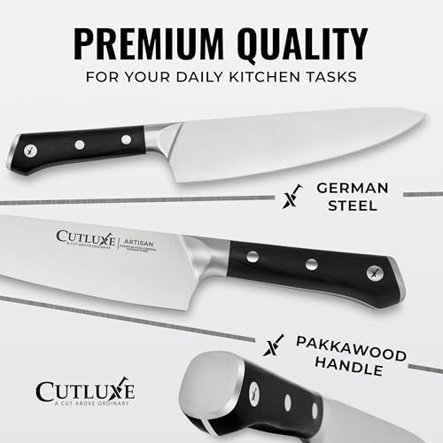 Image of Cutluxe 15-Piece Knife Set - Premium Black Wood Block - Knife Set for Kitchen, Ultra Sharp High Carbon German Stainless Steel, Full Tang - Artisan Series