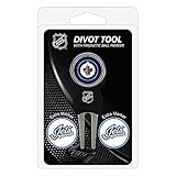 Team Golf NHL Winnipeg Jets Pitchgabel-Set mit 3 Golfball-Markern, Pitchgabel mit 3 Golfball-Markern, Markierungen sind abnehmbar, magnetisch, doppelseitig, emailliert