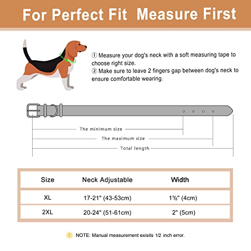 Kinyablue 2" Wide Leather Dog Collar For Large Dogs, Thick Padded Personalized Dog Collars With Large Name, Heavy Duty Large Dog Collar With Strong Buckle For Rottweiler Mastiff Great Dane Fit 20-24" #TOP5