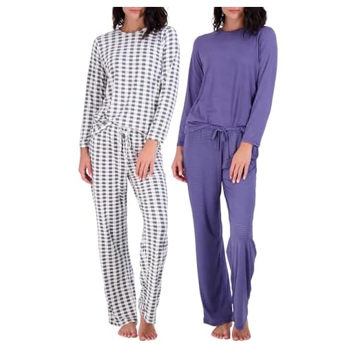 2 Pack: Women’s Long Sleeve Striped Pajama Sets Ladies Soft Winter Fall Sleepwear Pajamas Clothes Loungewear Long Sleeve Tops Pants Bottoms Fall Warm Silky Christmas Pj Sets for Women - Set 4 Medium