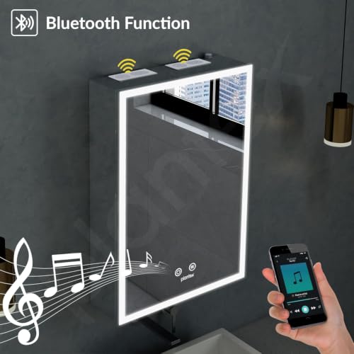 Image of Plantex 304 Stainless Steel Bathroom Mirror Cabinet /Mirror Cabinet for Wash Basin /Bathroom Organiser with Mirror -Chrome (16x24 Inch /LED, Defogger & Bluetooth)