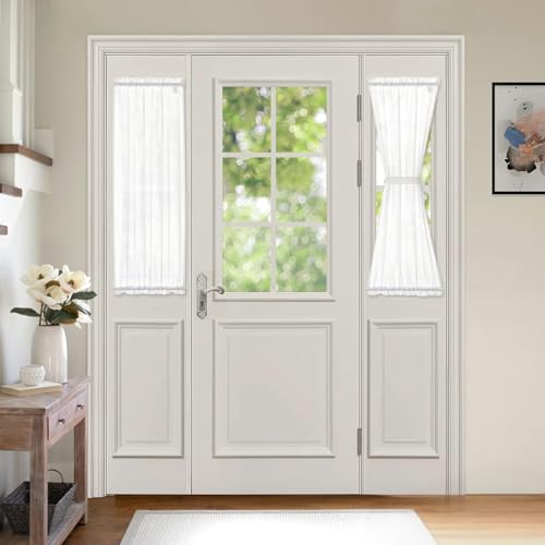 MIULEE 2 Pieces White Semi Sheer Curtains for Front French Door Linen Textured Window Panels for Light Filtering W 25 x L 40 Inches