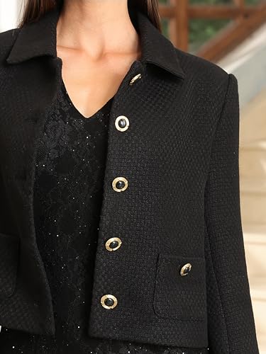 M.Infasivo Women’s Tweed Jackets Cropped Blazers with Pockets, Button Down Shacket Long Sleeve Fall Short Basic Outerwear2