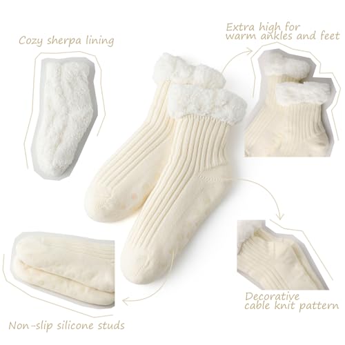 Image of Slipper Socks For Women Winter Warm Fuzzy Socks Fluffy Christmas Socks Sherpa Lining Socks with Grippers