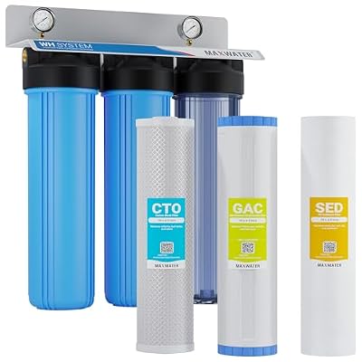 Max Water Whole House Water Filtration System, 3-Stage Pre-Filtration with Sediment, GAC & CTO Carbon Filters, Reduce Odor, Chlorine, Taste, 1-inch Inlet/Outlet