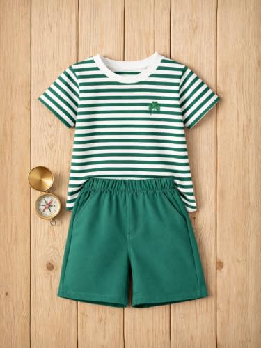 Image of HILEELANG Toddler Boy Summer Outfit Set 2 Piece Short Sleeve T Shirt and Short Soft Breathable Cotton Clothing Sets 2-7T