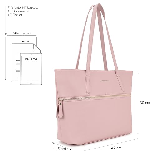 Image of Fastrack Casual Laptop Tote Bag For Girls, Large Size With A Zipper Closure And Padded Laptop Compartment, Compatible With Laptops Up To 14 Inches, Double Handle Bag, Pink