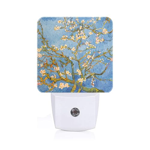 Image of Puzzle Almond Tree Night Light,Plug Into Wall for Boys Girls Bedroom Decorative Square Night Light Lamp 0.5w Sleep Friendly