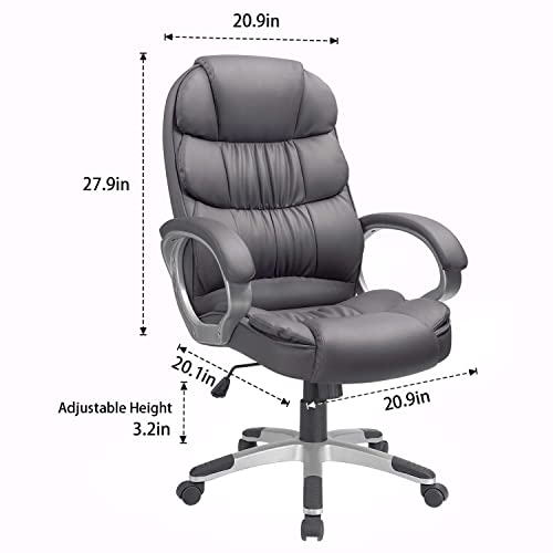 Furmax Office Chair High Back Pu Leather Computer Desk Chair Adjustable Ergonomic Executive Office Chair Swivel Lumbar Support Soft Cushioned Padded Arms (Grey) #TOP2