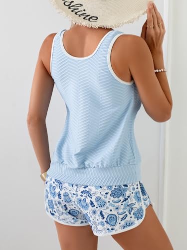 Image of Aidonger Women's Tankini Swimsuit Modest Two Piece Bathing Suit Tummy Control Athletic Blouson Tank Top with Short Bottoms