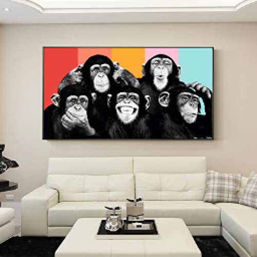 Tableau graffiti 5 singes pour habiller un grand mur blanc vide