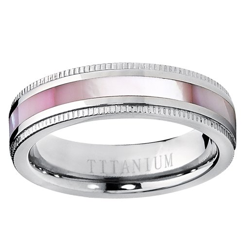 Titanium Women's Pink Hues Mother of Pearl Inlaid Band Ring, Comfort Fit, 5mm Sizes 5 to 93