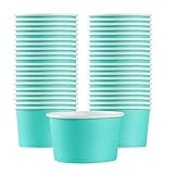 Restaurantware Coppetta 5 Ounce Dessert Cups, 50 Disposable Ice Cream Cups - Lids Sold Separately, Sturdy, Turquoise Paper FroYo Bowls, Striped, For Hot And Cold Foods, Perfect For Gelato