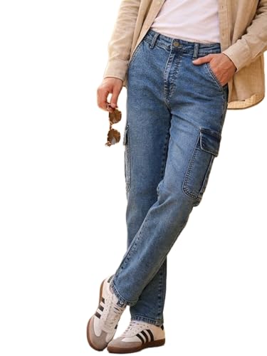 Image of Urbano Fashion Men's Regular Fit Washed Cargo Jeans with 6 Pockets Stretchable