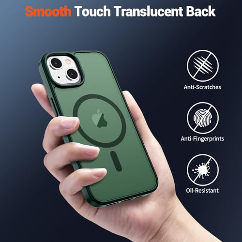 Image of SUPFINE Magnetic for iPhone 15 Case (Compatible with MagSafe) (Military Grade Drop Protection) Slim Translucent Matte Shockproof with Anti-Fingerprint Phone Case, Forest Green