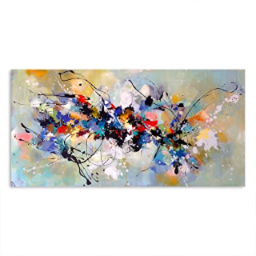 Toile peinture pour mur blanc tableau abstrait coloré moderne salon 40x80 cm