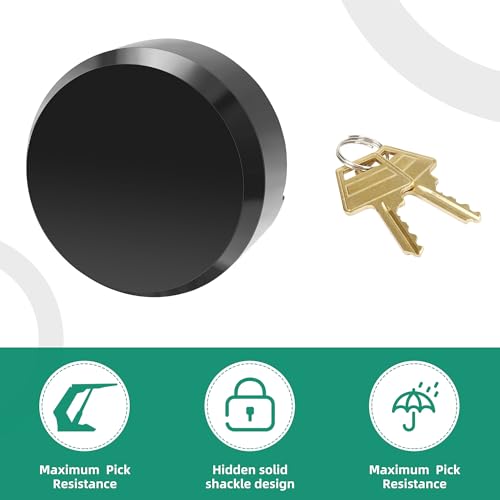 Image of 1 Piece Hidden Shackle Padlock, Heavy Duty Puck Lock for Trailers, Van Locks Keyed Alike Trailer Puck Padlocks with Enlarged Puck Lock for Vans, Black