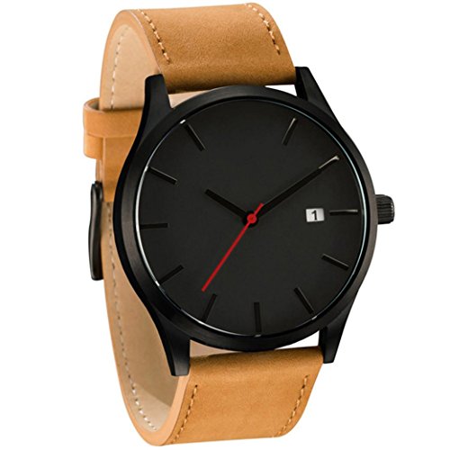 Preisvergleich Produktbild Winkey Herren-Armbanduhr, minimalistisch, Leder, Quarzuhr Band gelb / schwarz