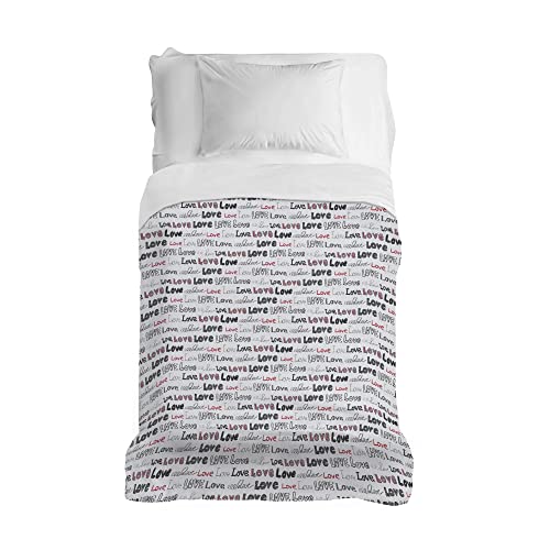 PENSIERI DELICATI Tagesdecke 170 x 280 cm, Einzeltuch 100% Baumwolle Pique, Ideal Zum Thema Wohnen, Decke Salva Bett Doppelbett, Fantasie Love Love Grau, 100% Made in Italy Cover