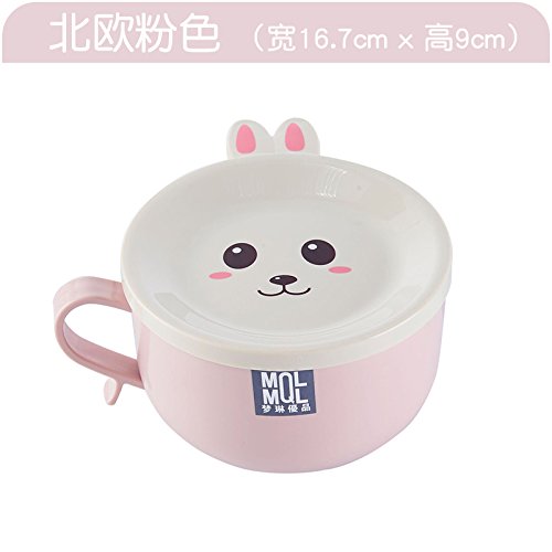 ShouYu Acero Inoxidable Inicio Japonesa Cartoon Bento arroz E 373 Creativa Cute Soup Bowl Cubiertas de Instant Instant Fideos Cup Noodle Bowl, los países nórdicos, Rosa.
