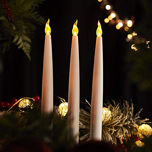 Furora LIGHTING White Taper Candles, Window Candles, Candle Lights, Long Candles, Battery Powered Candles, Electric Candles Window Lights with 6 Hour Timer Function - White 11.5", Pack of 4