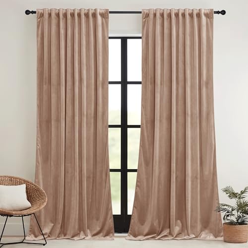 Image of RYB HOME Blush Velvet Curtains 72 inches with Hook Belt, Back Tab | Thermal Insulated, Privacy UV Heat Blocking, Luxurious Drapes, Nursery Dormitory Bathroom, W52 x L72, 2 Panels Set