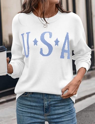 Ieccp Usa Sweater For Women Cute American Graphic Print Fall Casual Crew Neck Pullover Knit Long Sleeve Tops Soft Classic Fit 2024 Winter White L thumb #4
