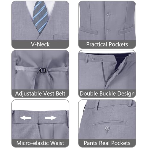 Mens Slim Fit 2 Piece Suit Set V-Neck Solid Dress Suit Vest Pants Wedding Prom Tuxedo for Men3